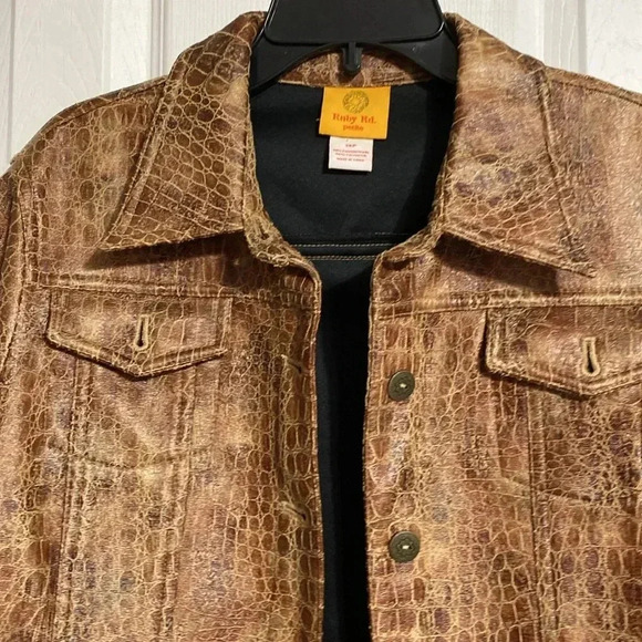 Ruby Rd brown faux embossed leather jacket coat size 14P - Picture 5 of 12